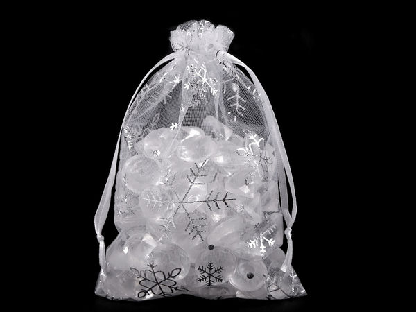 Elegant Snowflake Organza Gift Bags with Satin Drawstrings (10 x 15 cm) - Premium Holiday & Party Favor Pouches