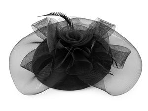 Elegant Black Feather Fascinator Mini Pillbox Hat with Birdcage French Veil