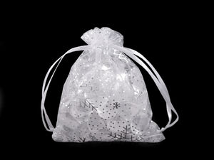 Christmas Snowflake Organza Gift Bags (9x11 cm) - Drawstring Party Favor Bags for Holiday Treats, Jewelry, and Crafts