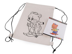 DIY Paintable Cotton Drawstring Bag - 27x35cm Canvas Sack with Cute Animal Outlines for Kids Fabric Crafting