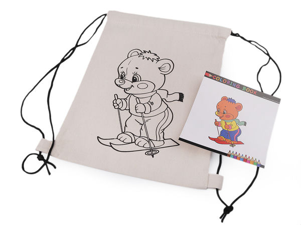 DIY Paintable Cotton Drawstring Bag - 27x35cm Canvas Sack with Cute Animal Outlines for Kids Fabric Crafting