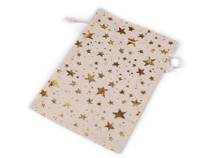 Premium Linen Gift Bag with Metallic Star Print, 20x30 cm - Burlap Silver Drawstring Pouch