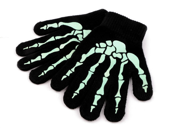 Kids' Glow-in-the-Dark Skeleton Knitted Gloves - Warm Black Winter Stretch Mittens for Halloween, Costumes, and Outdoor Play (Ages 5-10)