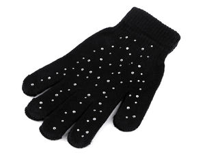 Women's and Girls' Rhinestone Knitted Winter Gloves - Stretch Fit Fine Knit Autumn & Winter Accessories