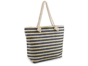 Premium Striped Summer Beach Bag with Fringes and Twisted Cord Handles (52x38 cm)