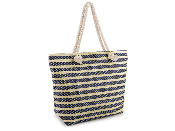 Premium Striped Summer Beach Bag with Fringes and Twisted Cord Handles (52x38 cm)