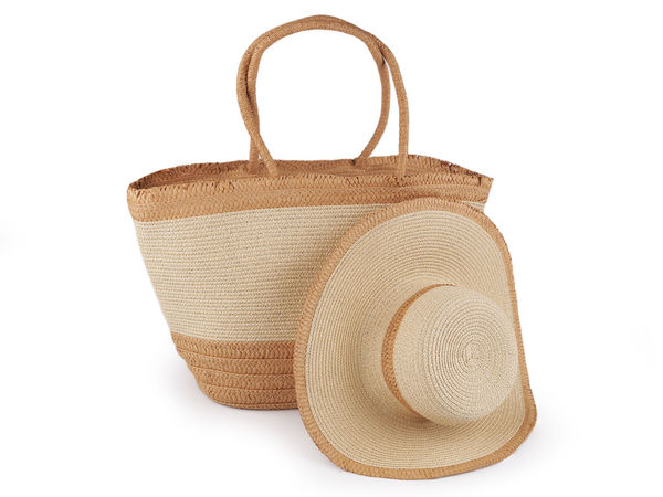 Women's Straw Sun Hat and Matching Beach Bag Set - Paper Yarn Wide Brim Hat & Spacious Zippered Tote