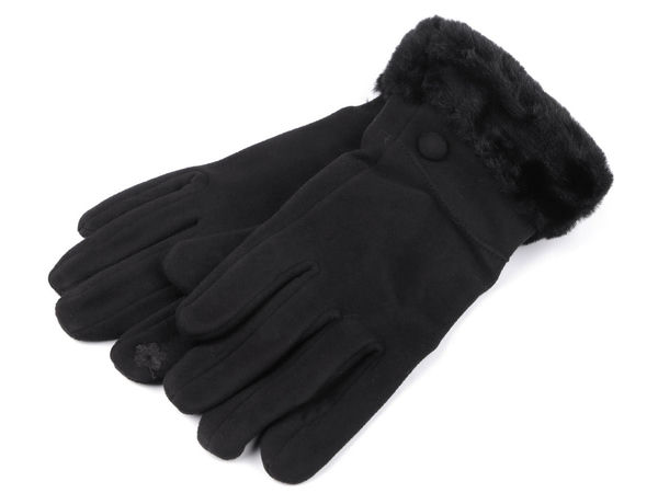 Women's Touchscreen Gloves with Faux Fur Trim and Plush Lining