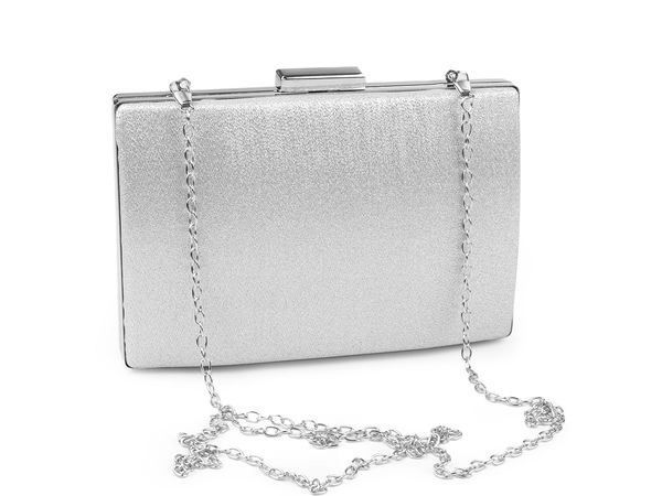 Elegant Shimmering Evening Clutch Bag - Structured Metallic Purse with Detachable Chain