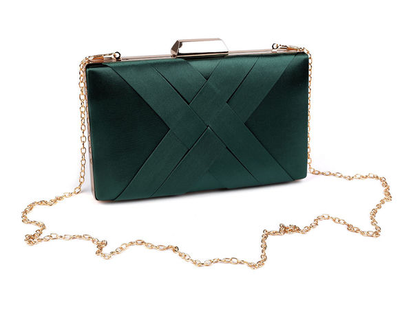 Elegant Satin Evening Clutch Purse with Cross Appliqué, Metal Frame, and Detachable Chain Strap