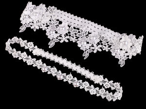 Elegant Floral Lace Wedding Garter Set with Pearl Embellishments - 2-Piece Bridal Keepsake & Toss Garter Set