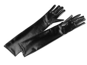 Elegant Black Opera-Length Faux Latex Gloves - Premium High-Stretch Long Formal & Costume Gloves