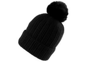 Emi Ross Luxury Women's Winter Beanie Hat with Faux Fur Pom Pom and Soft Plush Lining