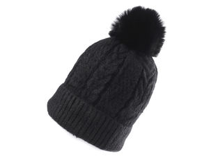 Emi Ross Women's Cable Knit Pom Pom Winter Hat - Plush Lined Faux Fur Pom Warm Beanie