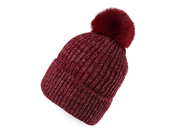 Emi Ross Women's Sparkly Chenille Lurex Winter Hat with Plush Fur Lining and Faux Fur Pom-Pom