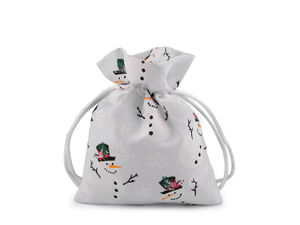 Rustic Jute-Style Christmas Gift Bag with Satin Drawstring (10x13 cm) - Snowman Design