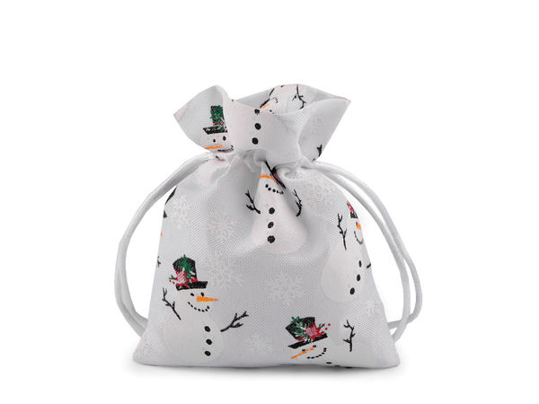 Rustic Jute-Style Christmas Gift Bag with Satin Drawstring (10x13 cm) - Snowman Design