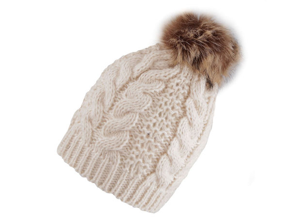 Women's Cozy Cable-Knit Winter Beanie with Faux Fur Pom-Pom