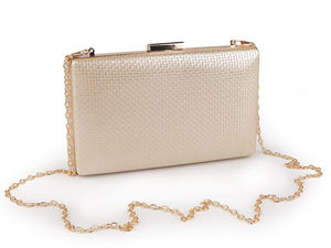 Elegant Metallic Evening Clutch and Crossbody Purse with Detachable Chain