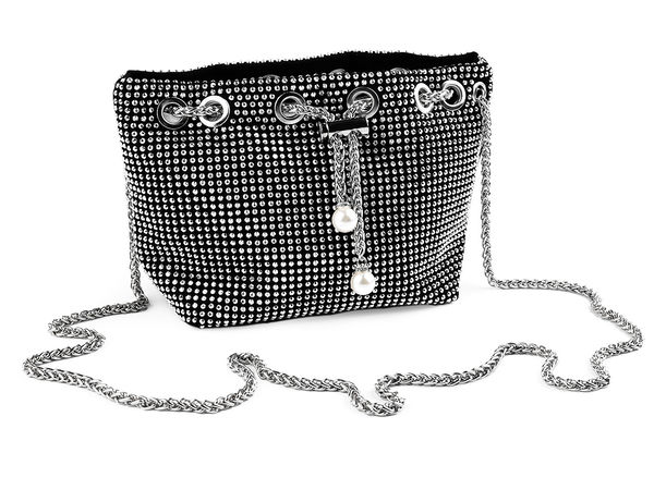 Elegant Rhinestone Drawstring Pouch Purse - Versatile Evening Clutch & Crossbody Bag