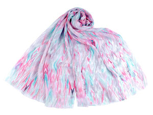 Elegant Patterned Summer Scarf - Lightweight Translucent Shawl with Fine Fringes (70 x 180 cm)