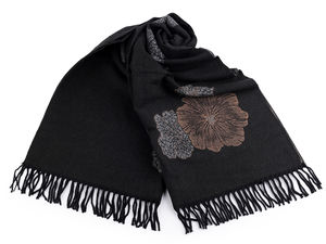 Elegant Floral Cashmere-Feel Shawl Scarf with Twisted Tassel Fringes - 70x190 cm