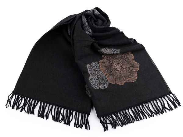 Elegant Floral Cashmere-Feel Shawl Scarf with Twisted Tassel Fringes - 70x190 cm