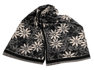 Floral Cashmere-Feel Fringed Shawl Scarf - Reversible Double-Sided Winter Neck Warmer (60x180 cm)