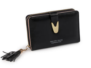Elegant Women's Compact Wallet with Metal Clasp and Tassel Zipper, 9x13 cm