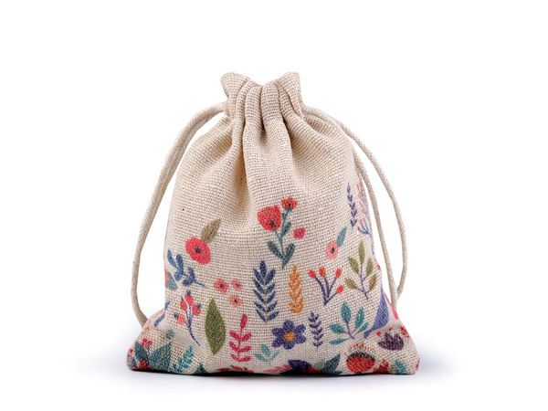 Premium Floral Linen Gift Bag (10x13 cm) - Drawstring Burlap Pouch for Crafts, Favors, and Gifts