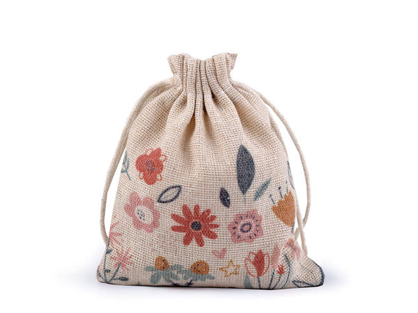 Premium Floral Linen Gift Bag (10x13 cm) - Drawstring Burlap Pouch for Crafts, Favors, and Gifts