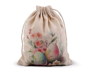Premium Spring Print Linen Gift Bag with Cotton Drawstrings, 13x18 cm - Reusable Holiday Favor and Treat Pouch