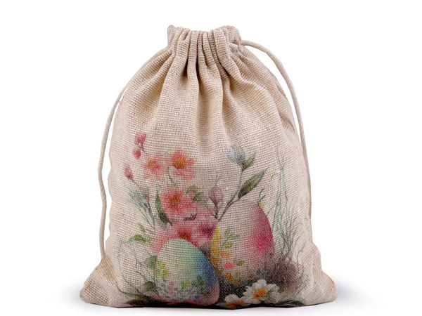 Premium Spring Print Linen Gift Bag with Cotton Drawstrings, 13x18 cm - Reusable Holiday Favor and Treat Pouch