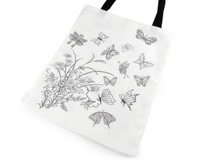 Premium DIY Canvas Tote Bag with Floral & Butterfly Print - Off-White Paintable Cotton Shopper (37x45 cm)