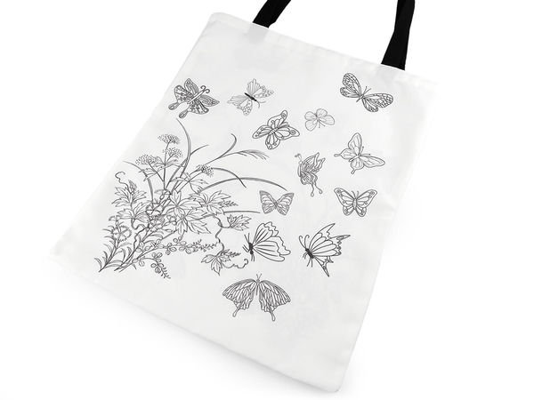Premium DIY Canvas Tote Bag with Floral & Butterfly Print - Off-White Paintable Cotton Shopper (37x45 cm)