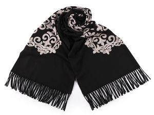 Premium Embroidered Wool Blend Scarf Shawl with Fringes - 70x185 cm