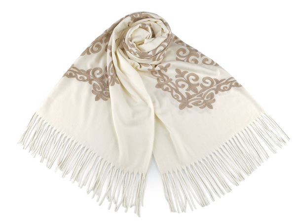 Premium Embroidered Wool Blend Scarf Shawl with Fringes - 70x185 cm