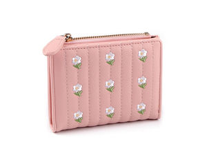 Elegant Women's Embroidered Floral Wallet - Compact 9x12 cm Purse with Quilted Back, Multi-Card Slots, and Secure Zipper Pockets