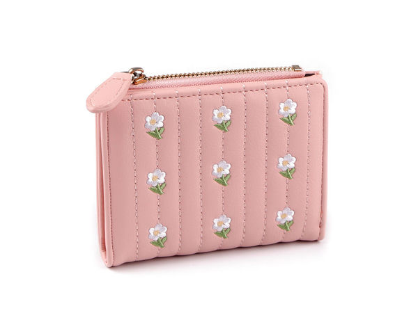 Elegant Women's Embroidered Floral Wallet - Compact 9x12 cm Purse with Quilted Back, Multi-Card Slots, and Secure Zipper Pockets