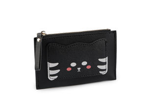 Minimalist Cat Motif Card Holder & Slim Zipper Wallet (9 x 14 cm) - Compact Multi-Slot ID Case
