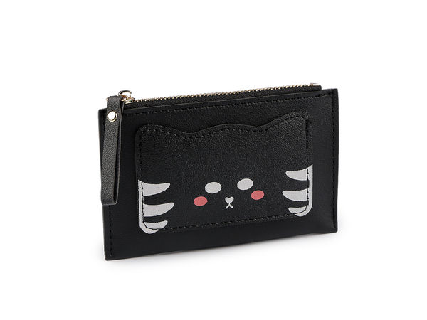 Minimalist Cat Motif Card Holder & Slim Zipper Wallet (9 x 14 cm) - Compact Multi-Slot ID Case