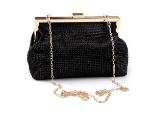 Satin Evening Clutch Bag with Rhinestone Embellishments and Removable Chain Strap
