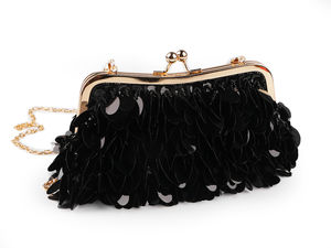 Luxury Sequin and Seed Bead Evening Clutch - Elegant Satin Handbag with Removable Chains