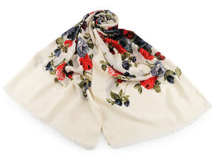 Elegant Double-Sided Rose Floral Print Scarf and Shawl with Fringes - 80x175 cm