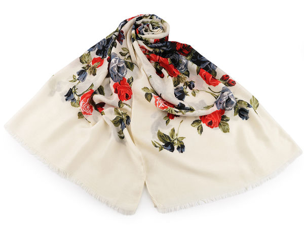 Elegant Double-Sided Rose Floral Print Scarf and Shawl with Fringes - 80x175 cm