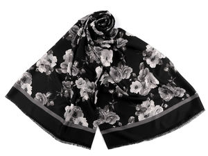 Premium Floral Print Scarf and Shawl - Oversized Lightweight Breathable Wrap with Delicate Fringe (90x180 cm)
