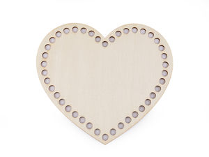Wooden Heart Crochet Basket Base 15x17cm - Natural Light Plywood Bottom for Bags and Purses (42 Holes)