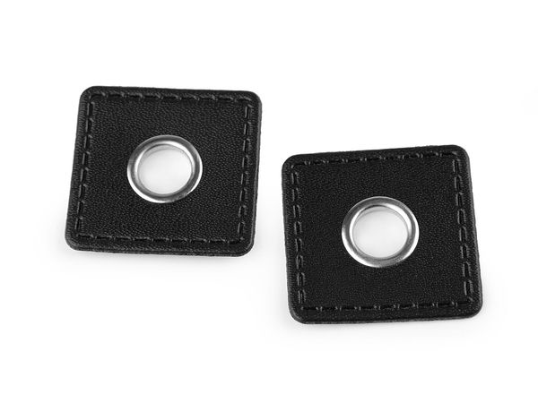 Square Faux Leather Sew-On Eyelet Patches with Metal Grommets, 10mm Drawstring Applique for Hoodies and Jackets