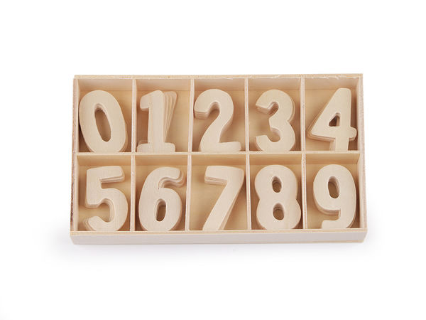 Natural Wooden Numbers Set with Storage Tray - DIY Craft & Educational Learning Tool (50-Piece Set, 0-9)