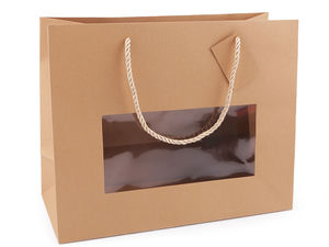 Premium Natural Brown Kraft Paper Gift Bag with Clear Display Window & Satin Cord Handles